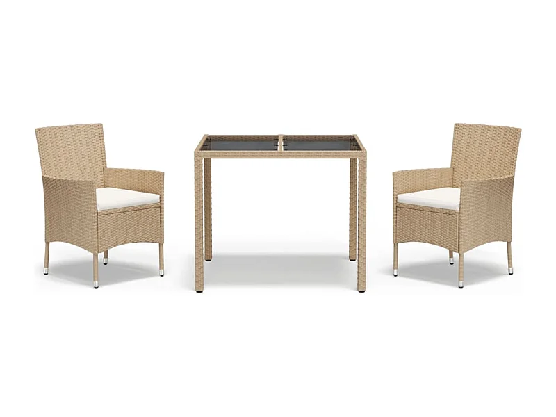 Vordingborg  Ensemble à manger de jardin et coussins 3 pcs Beige poly rotin