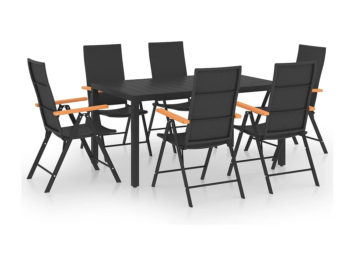 Garden Furniture -  Ensemble à manger de jardin 7 pcs noir et marron