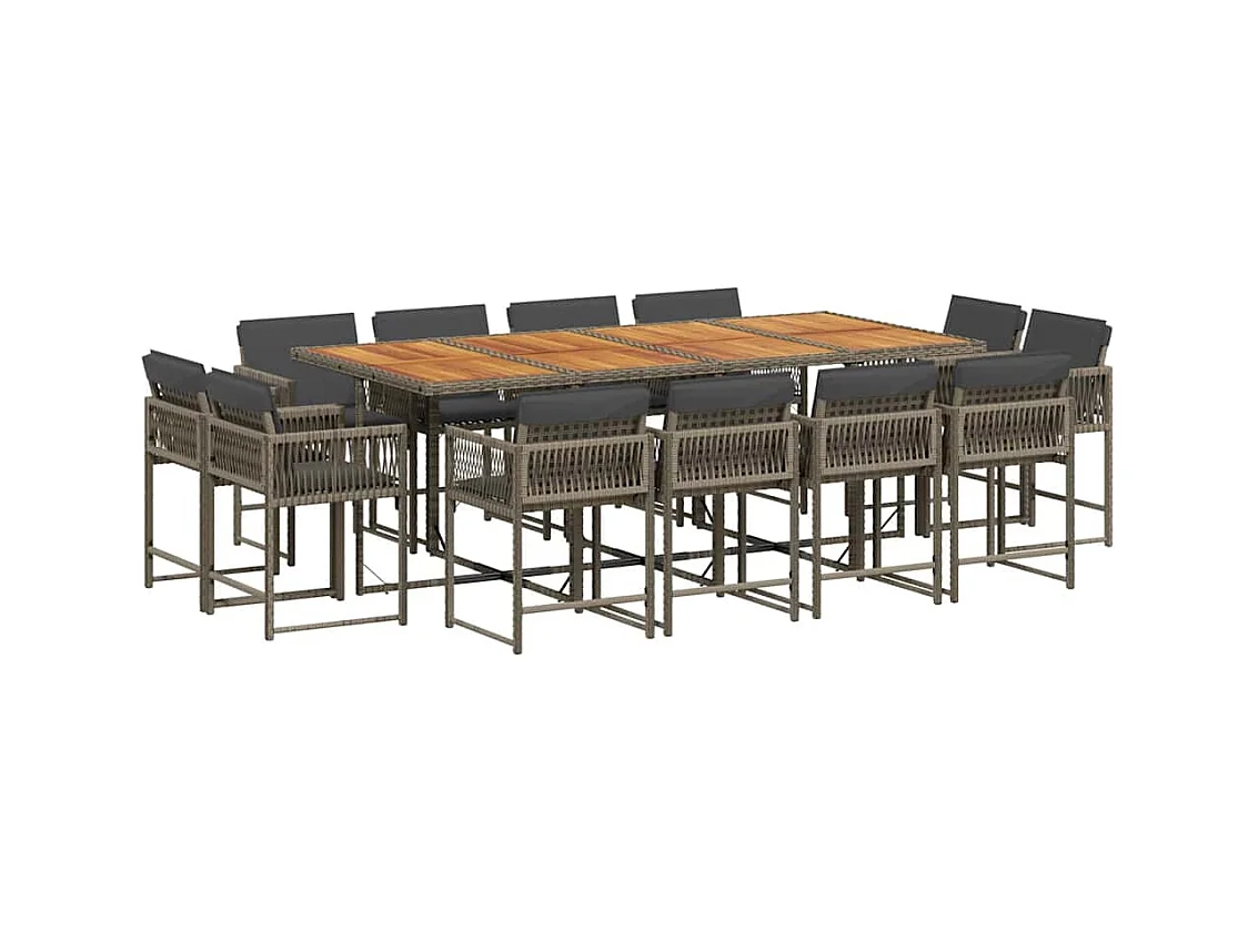 Emilia  Ensemble à manger de jardin coussins 13 pcs gris résine tressée