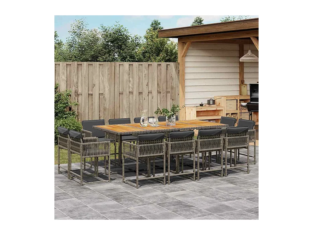 Emilia  Ensemble à manger de jardin coussins 13 pcs gris résine tressée