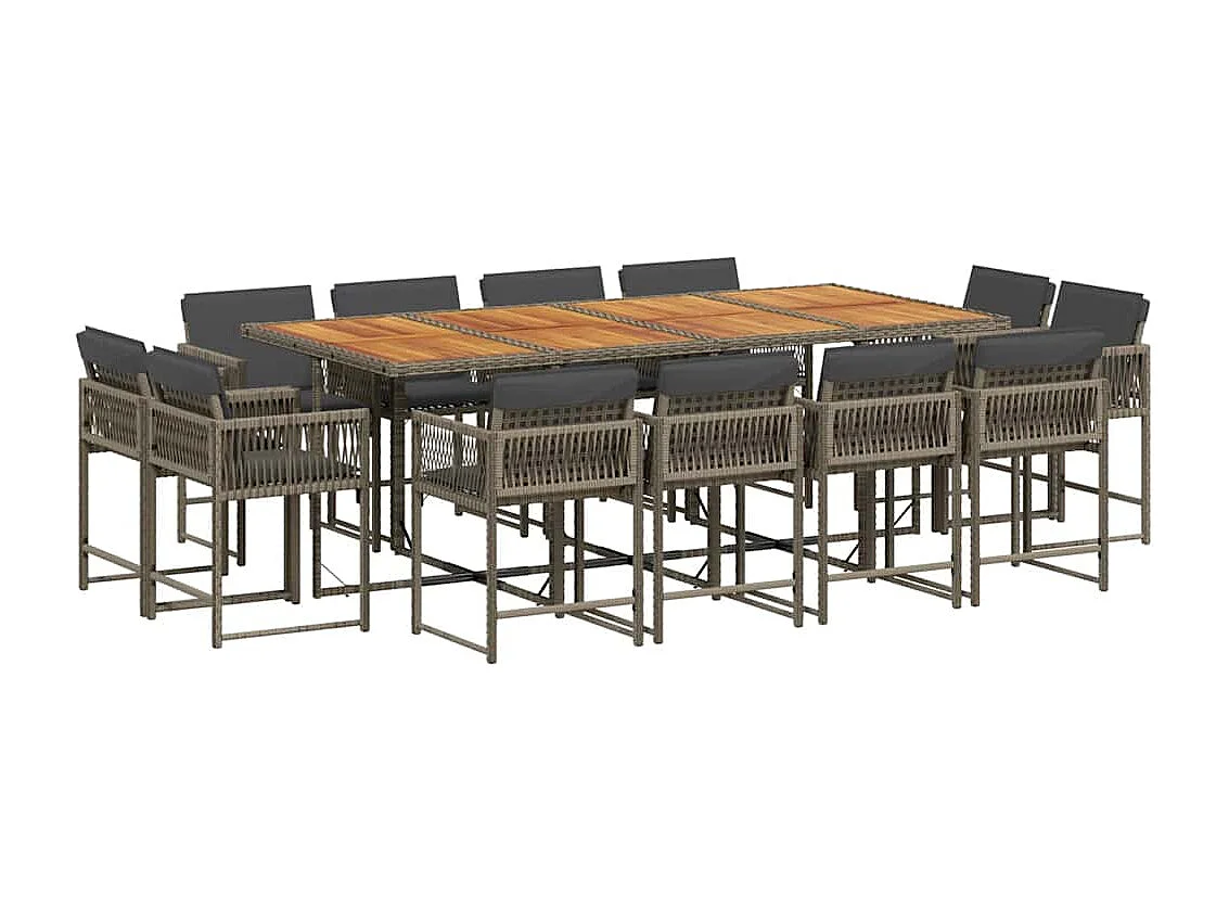 Emilia  Ensemble à manger de jardin coussins 13 pcs gris résine tressée