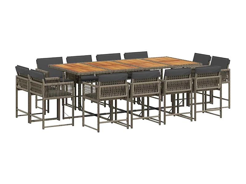 Emilia  Set comedor de jardín con cojines 13 pzas ratán sintético gris