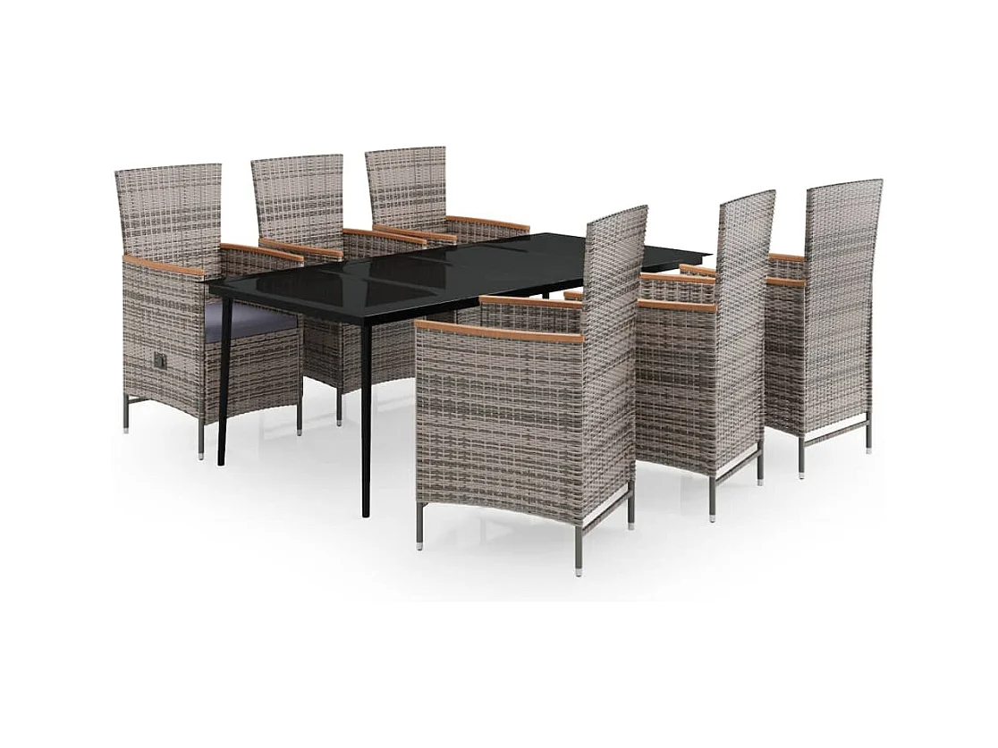 Zeldrik  Ensemble à manger de jardin avec coussins 7 pcs Gris