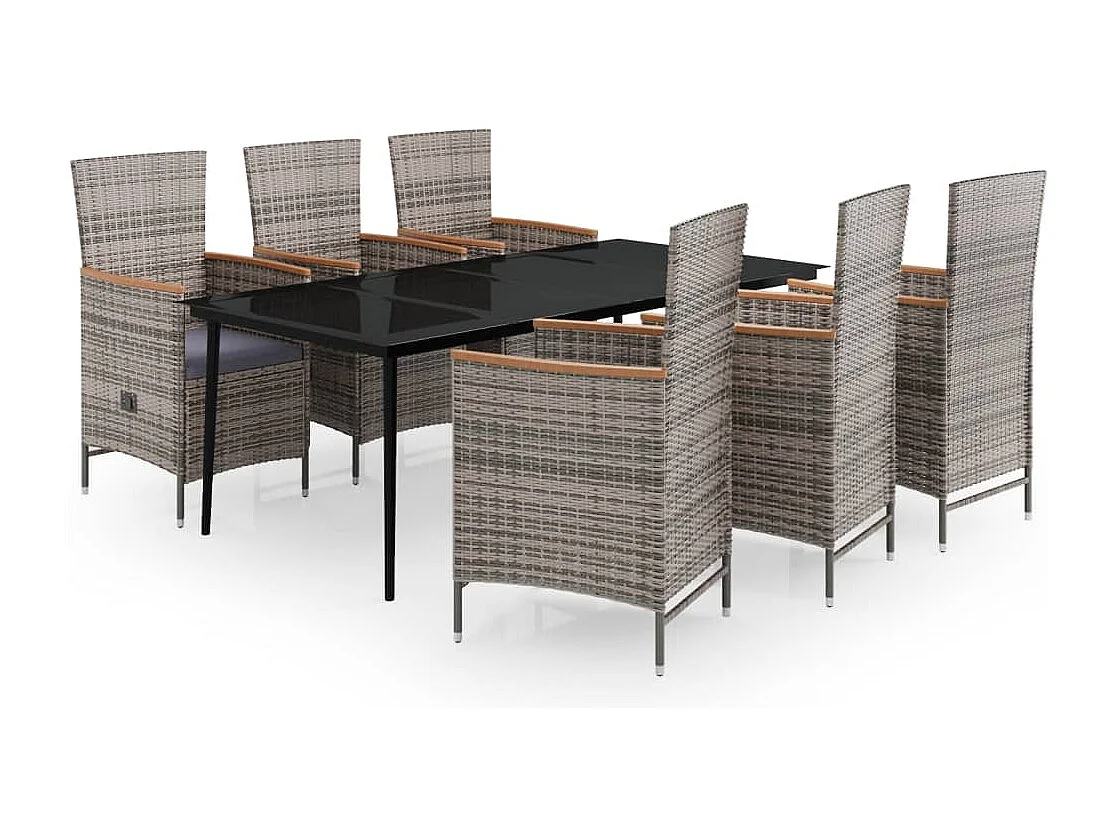 Zeldrik  Ensemble à manger de jardin avec coussins 7 pcs Gris