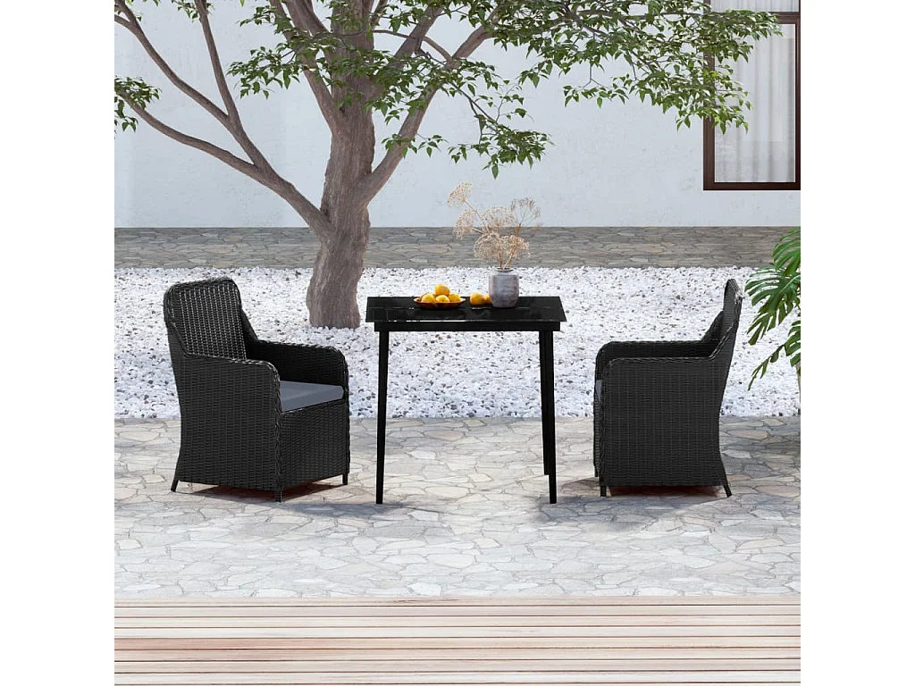Cosima  Ensemble à manger de jardin avec coussins 3 pcs noir