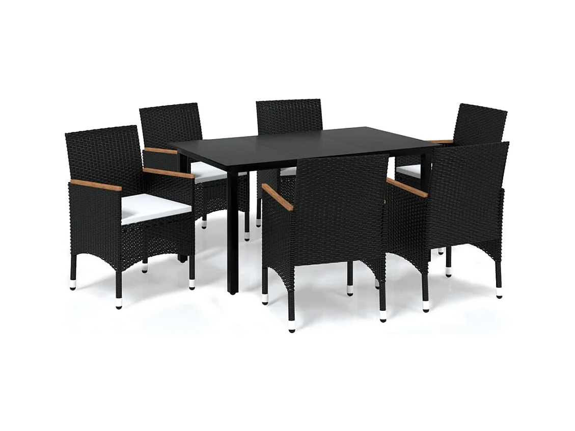 Wausau  Ensemble à manger de jardin coussins 7pcs Résine tressée Noir
