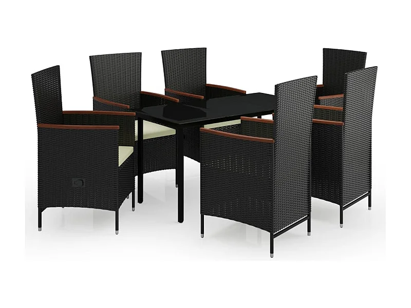 Serafino  Ensemble à manger de jardin avec coussins 7 pcs Noir