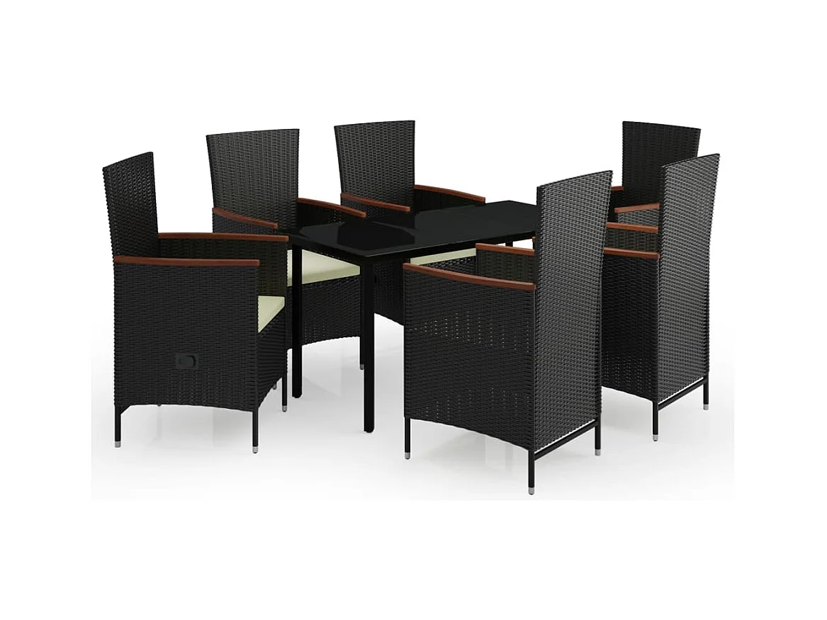 Serafino  Ensemble à manger de jardin avec coussins 7 pcs Noir