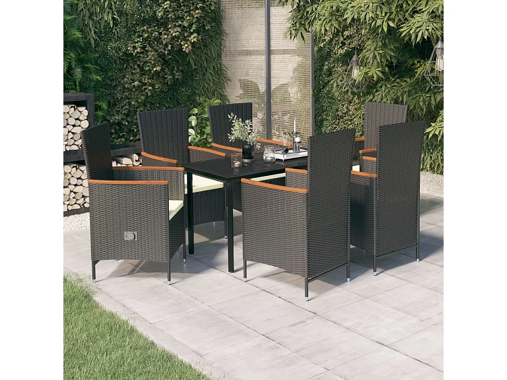 Serafino  7-delige Tuinset met kussens zwart