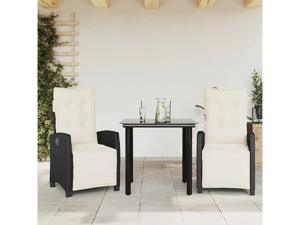 Prolenta Premium -  Ensemble à manger de jardin avec coussins 3 pcs Noir