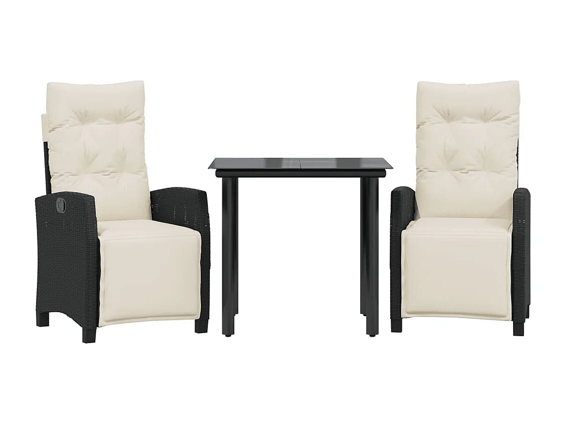 Prolenta Premium -  Ensemble à manger de jardin avec coussins 3 pcs Noir