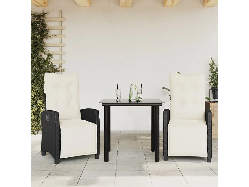 Prolenta Premium -  Ensemble à manger de jardin avec coussins 3 pcs Noir