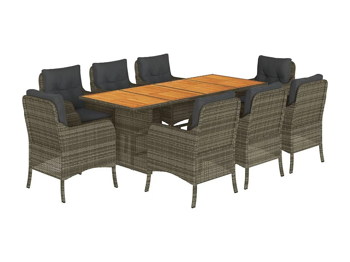 Karlyn  9-delige Tuinset met kussens poly rattan grijs