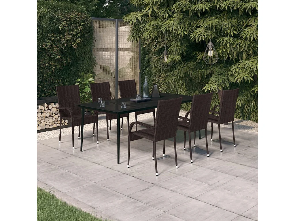 Boiling Springs  Ensemble à manger de jardin 7 pcs Marron et noir