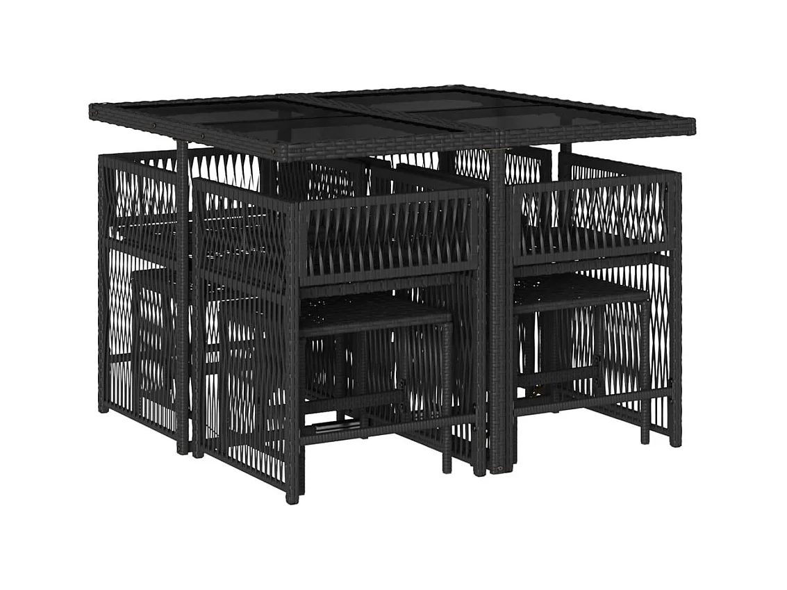 Laura Lucía  Ensemble à manger de jardin 9pcs coussins noir résine tressée