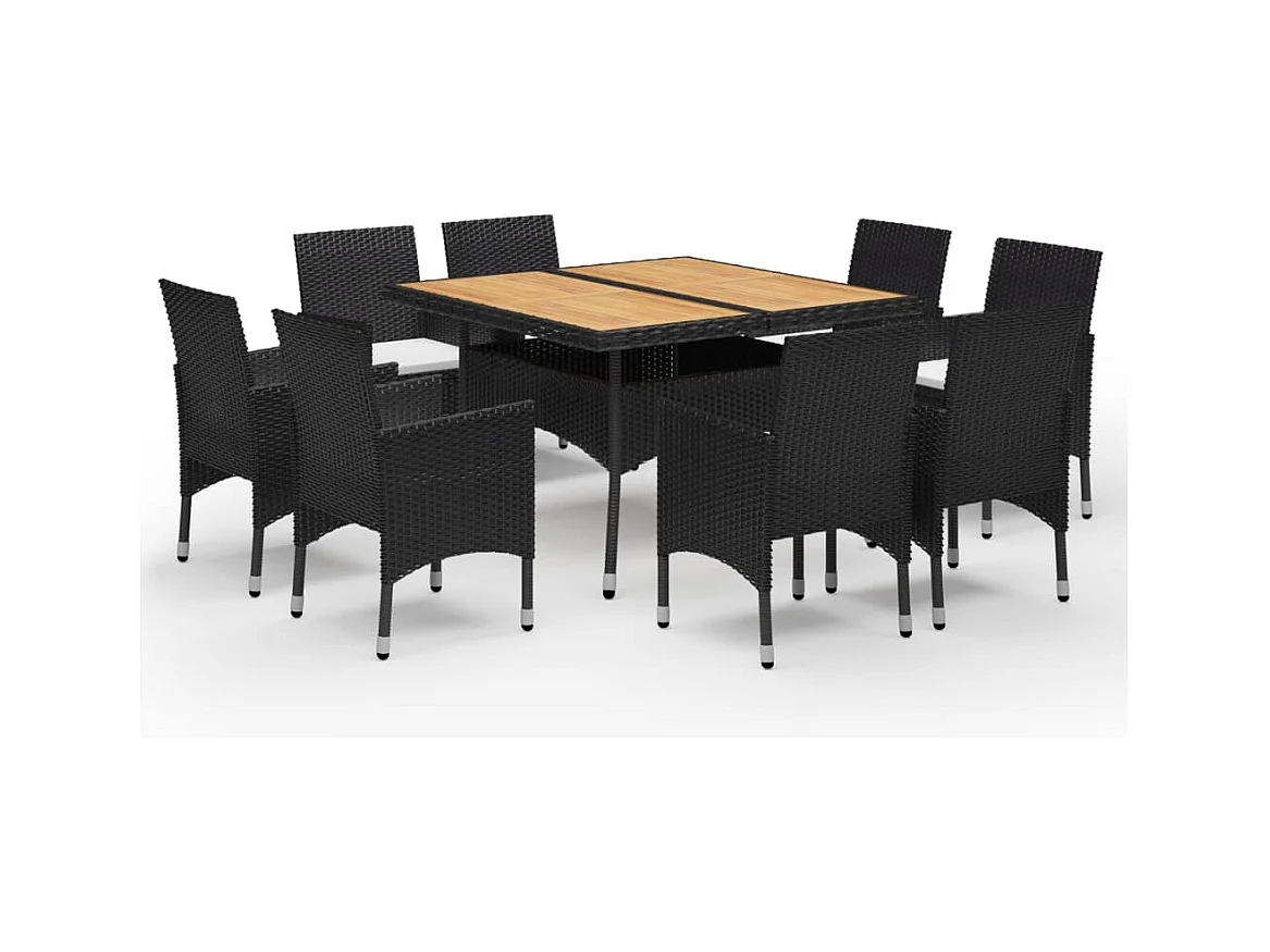 Deerlijk  Set de comedor de jardín 9 pzas ratán PE y madera acacia negro