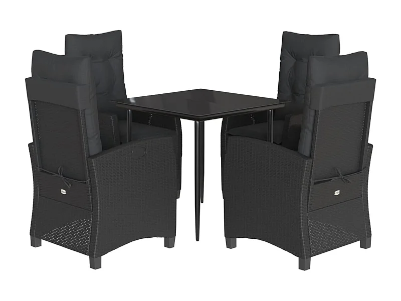 Derravon  Ensemble à manger de jardin coussins 5pcs Noir Résine tressée