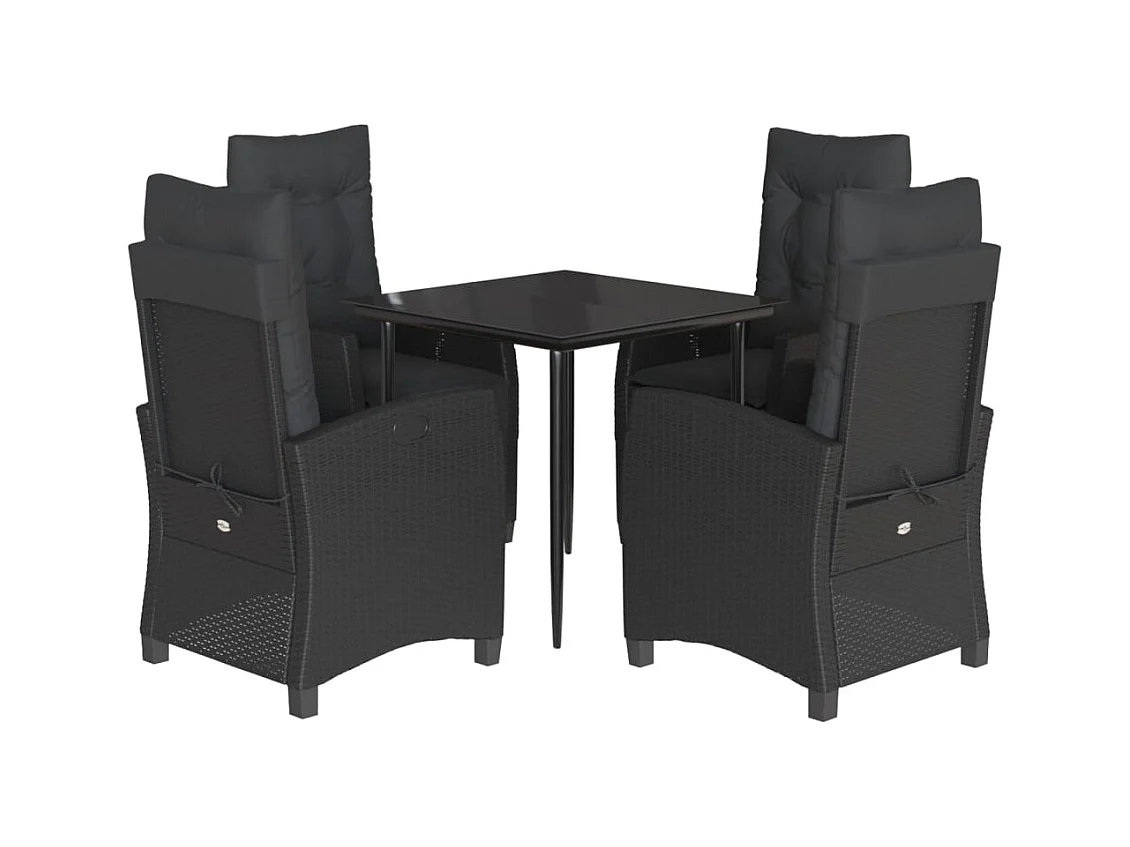 Derravon  Ensemble à manger de jardin coussins 5pcs Noir Résine tressée