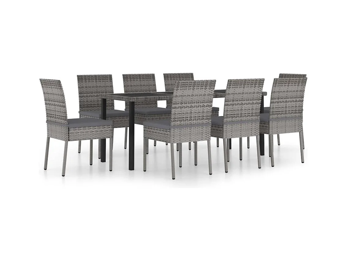 Timothy  Ensemble à manger de jardin 9 pcs Résine tressée Gris