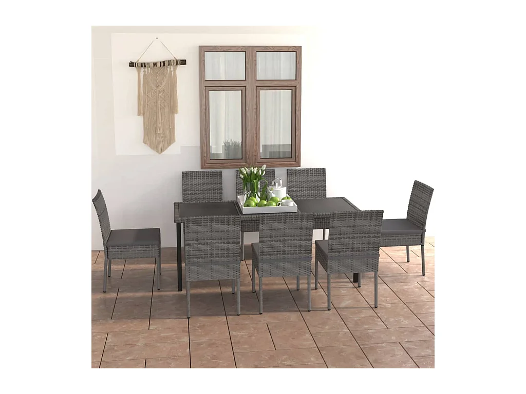 Timothy  Ensemble à manger de jardin 9 pcs Résine tressée Gris