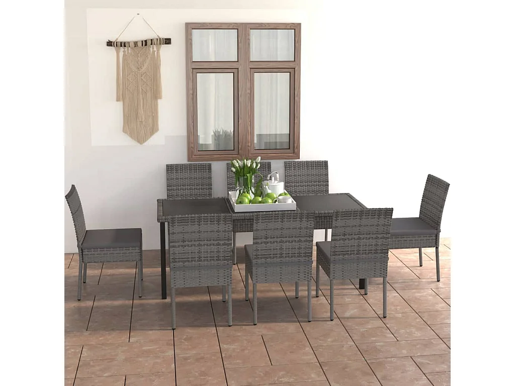 Timothy  9-delige Tuinset poly rattan grijs