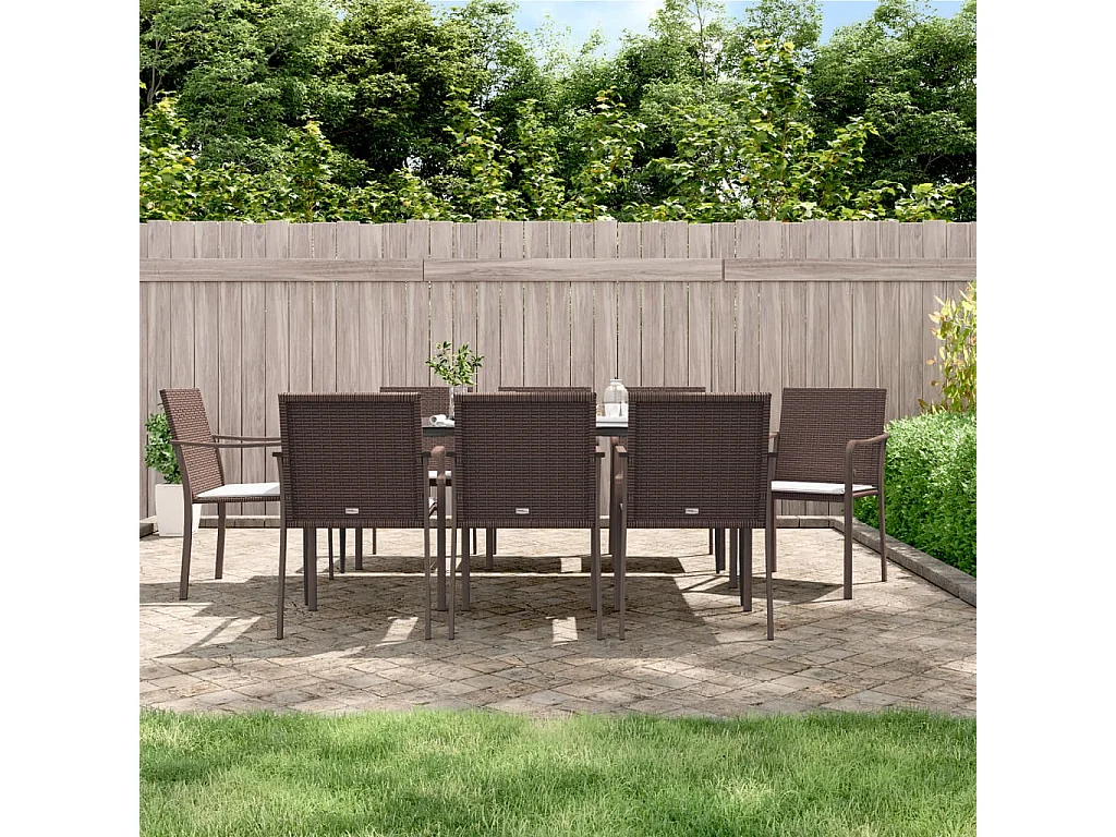 Tholen  Ensemble à manger de jardin 9 pcs coussins résine tressée acier