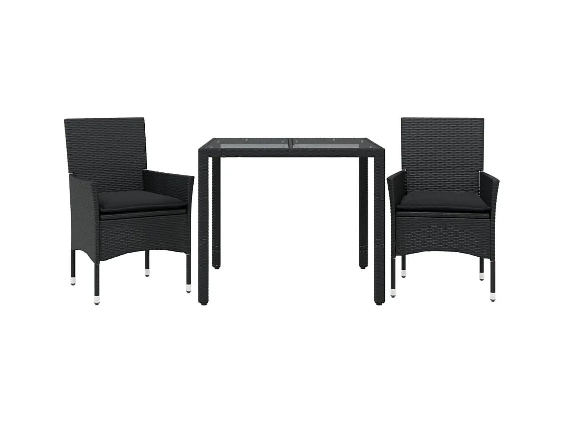 Stafford Springs  3-delige Tuinset met kussens poly rattan en glas zwart