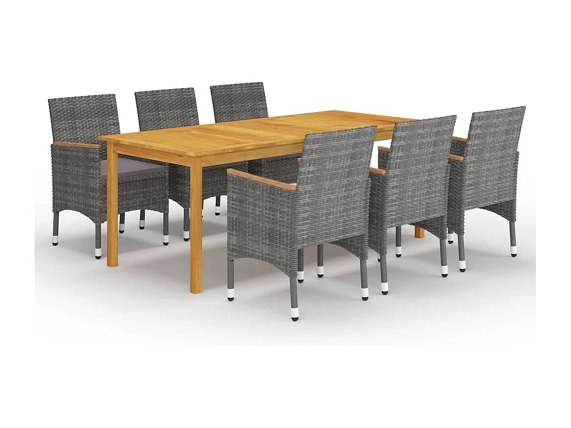 Qilren  Ensemble à manger de jardin 7 pcs Gris