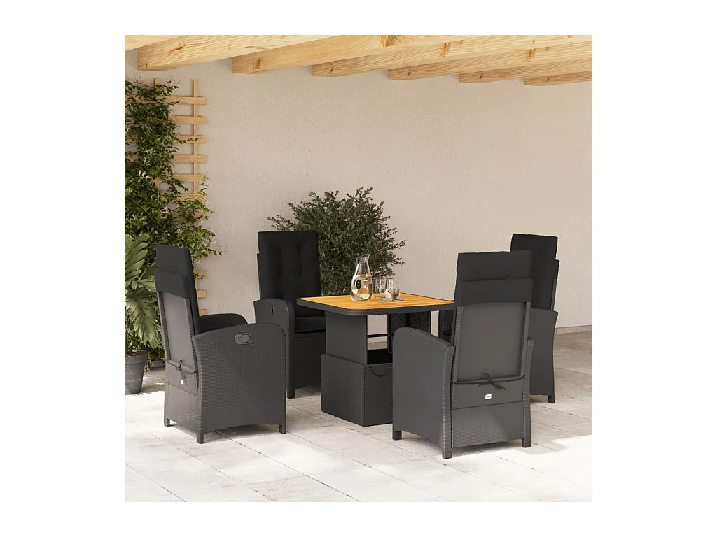Abington  Ensemble à manger de jardin coussins 5pcs Noir Résine tressée