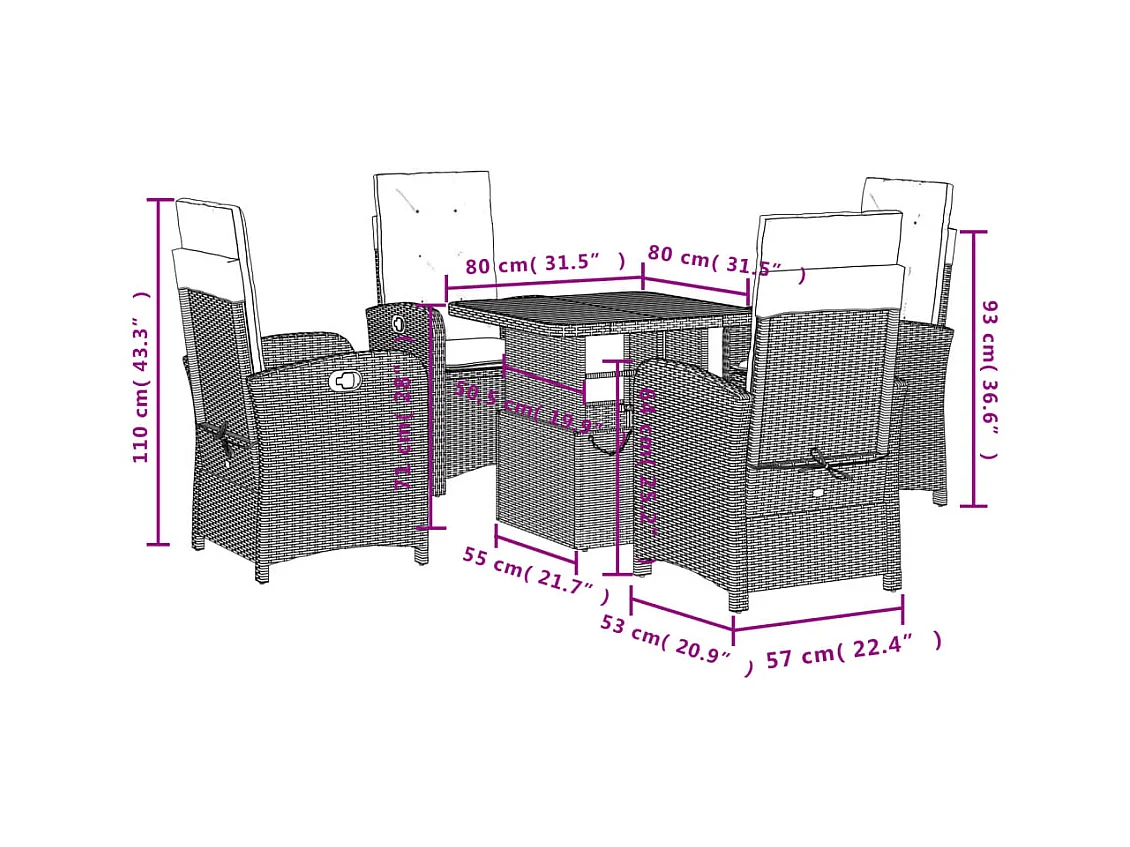Abington  Ensemble à manger de jardin coussins 5pcs Noir Résine tressée