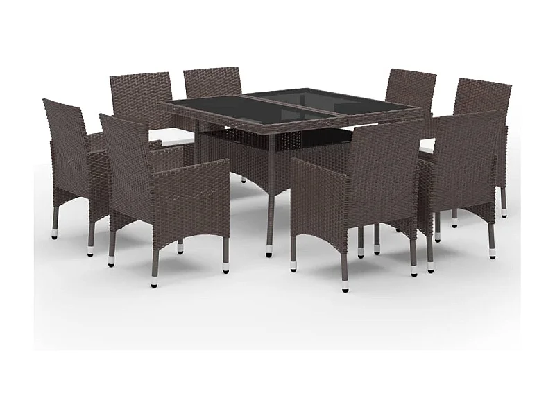 Deerlijk  9-delige Tuinset poly rattan en glas bruin