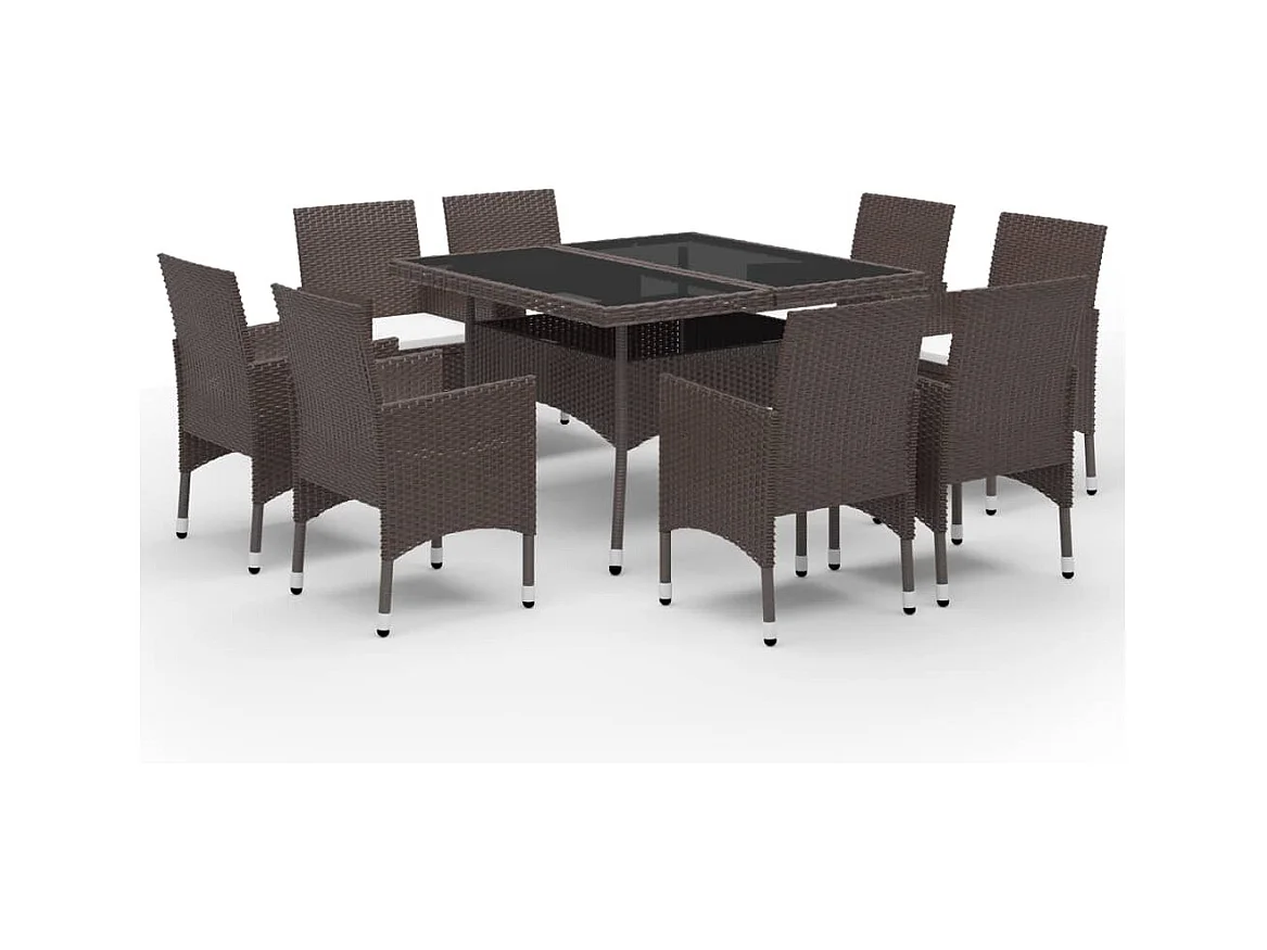 Deerlijk  9-delige Tuinset poly rattan en glas bruin