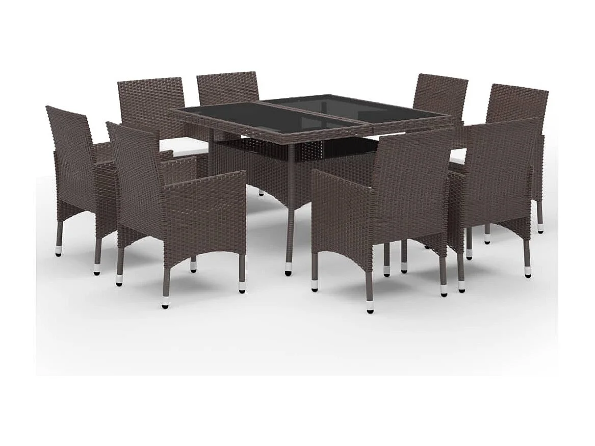 Deerlijk  9-delige Tuinset poly rattan en glas bruin