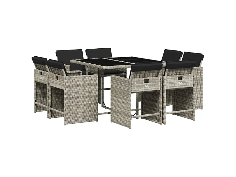 Celina  9-delige Tuinset met kussens poly rattan lichtgrijs