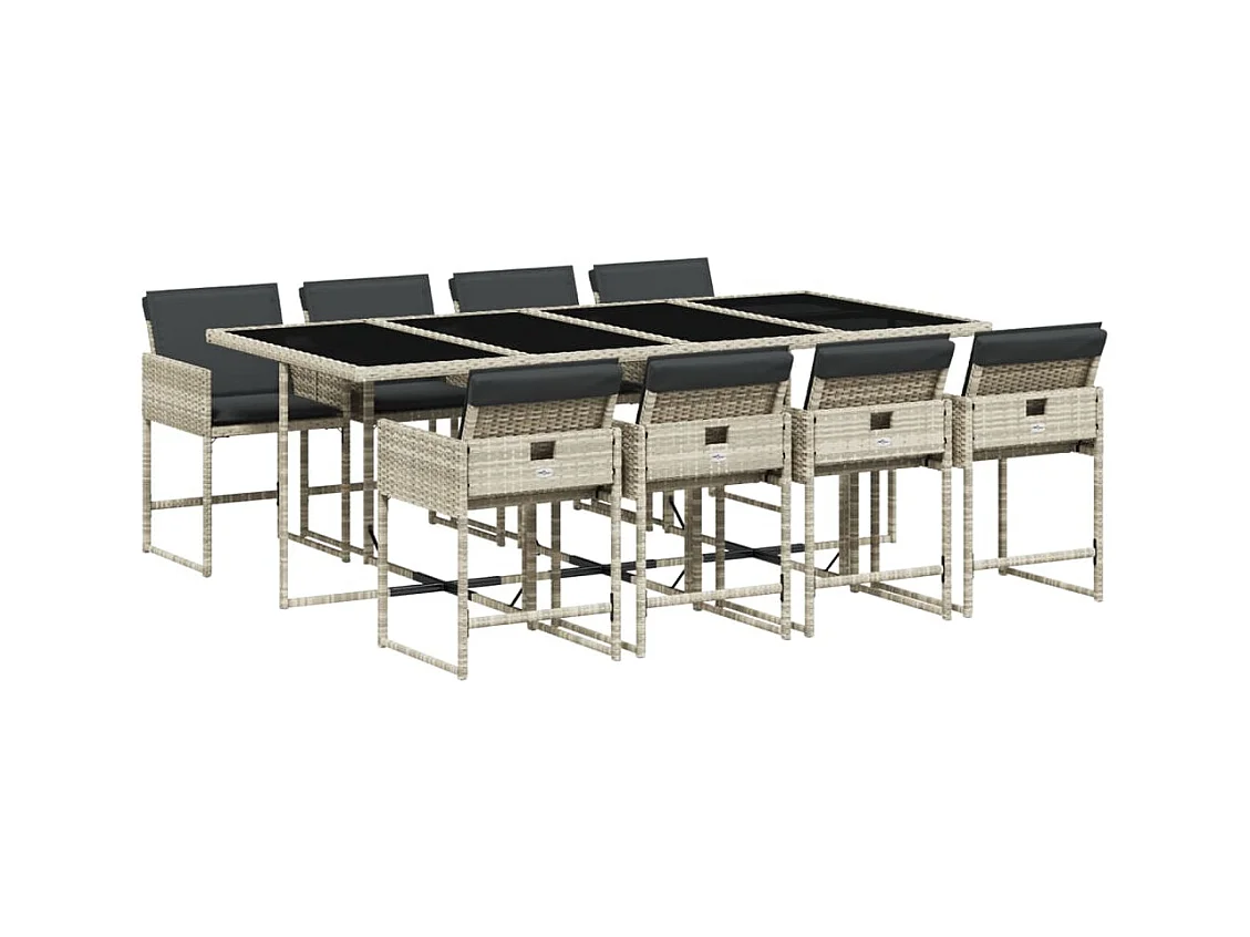 Sener  Ensemble à manger de jardin et coussins 9 pcs gris clair rotin