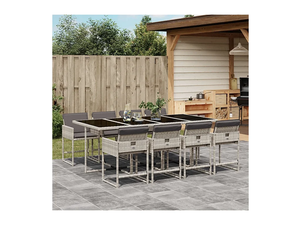 Sener  Ensemble à manger de jardin et coussins 9 pcs gris clair rotin
