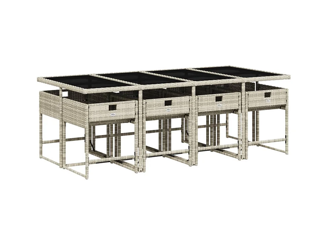 Sener  Ensemble à manger de jardin et coussins 9 pcs gris clair rotin