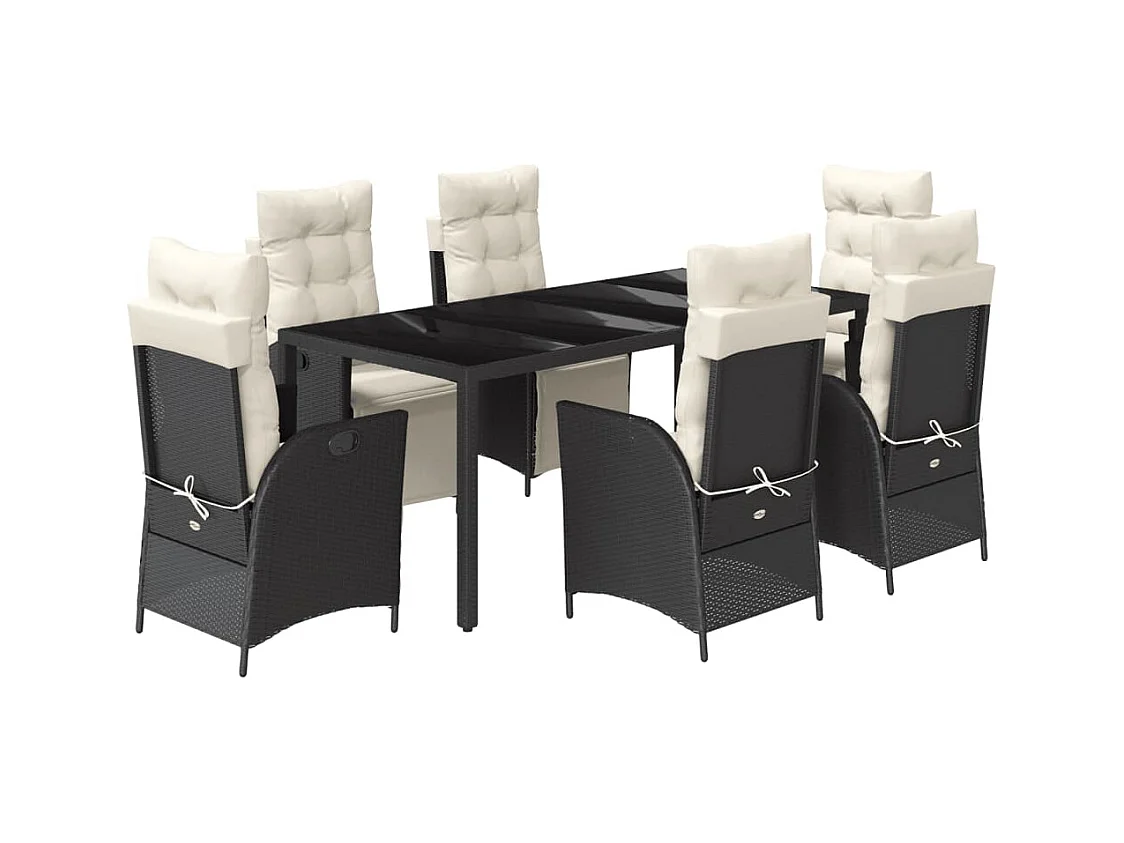 Chris David  Ensemble à manger de jardin coussins 7pcs Noir Résine tressée