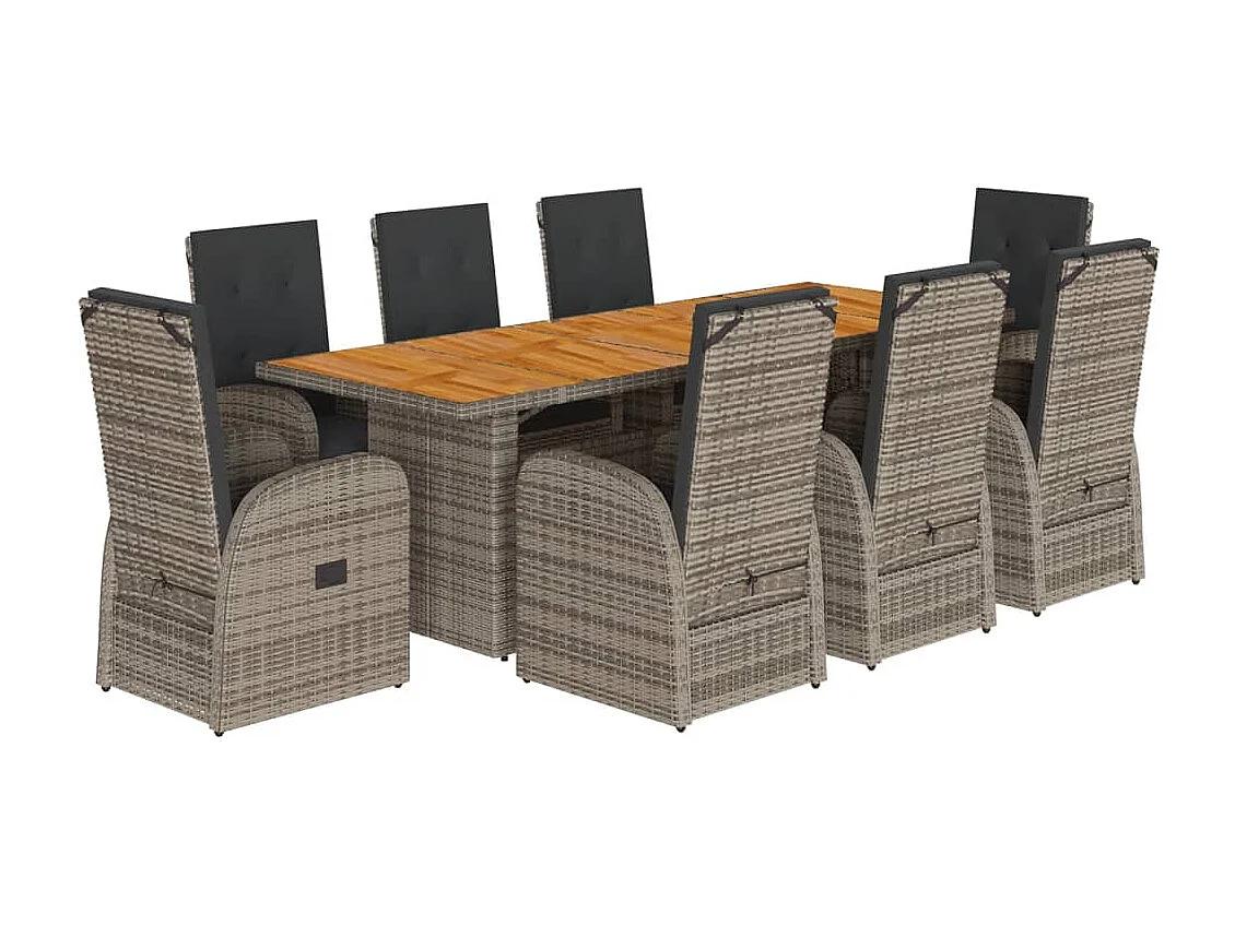 Central Valley  Ensemble à manger de jardin 9 pcs coussins gris résine tressée