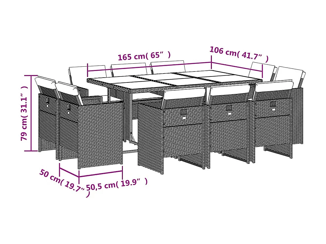 Jeroen  11-delige Tuinset met kussens poly rattan zwart