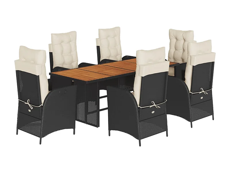 La Palma  Ensemble à manger de jardin coussins 7pcs Noir Résine tressée