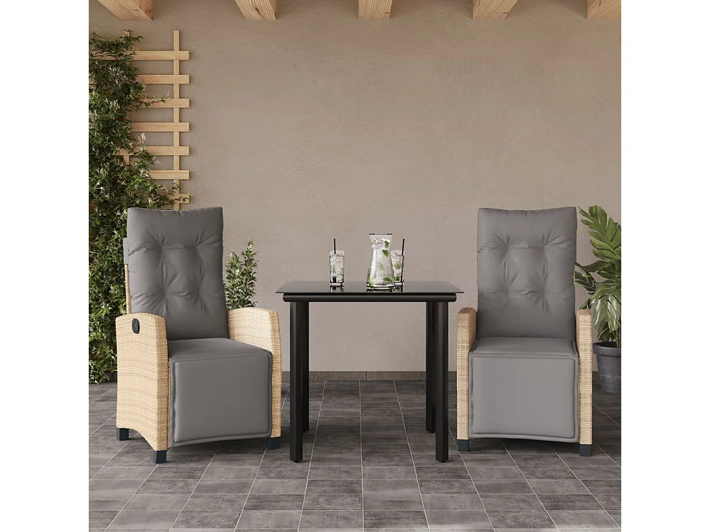 Prolenta Premium -  Ensemble à manger de jardin et coussins 3 pcs mélange beige