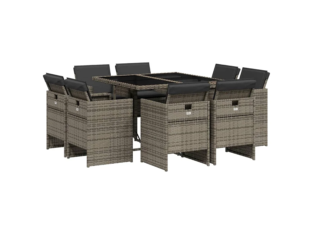Jeroen  Ensemble à manger de jardin 9 pcs coussins gris résine tressée