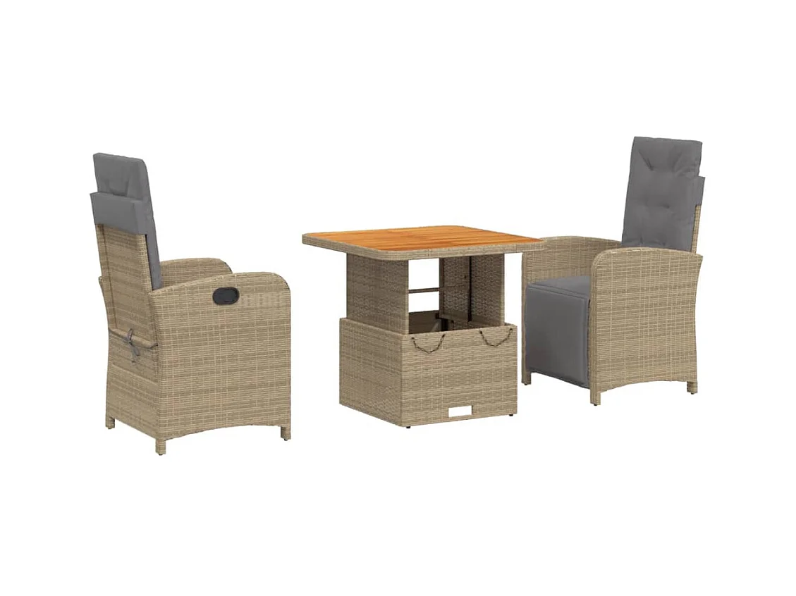 Margot  Ensemble à manger de jardin et coussins 3 pcs Beige poly rotin