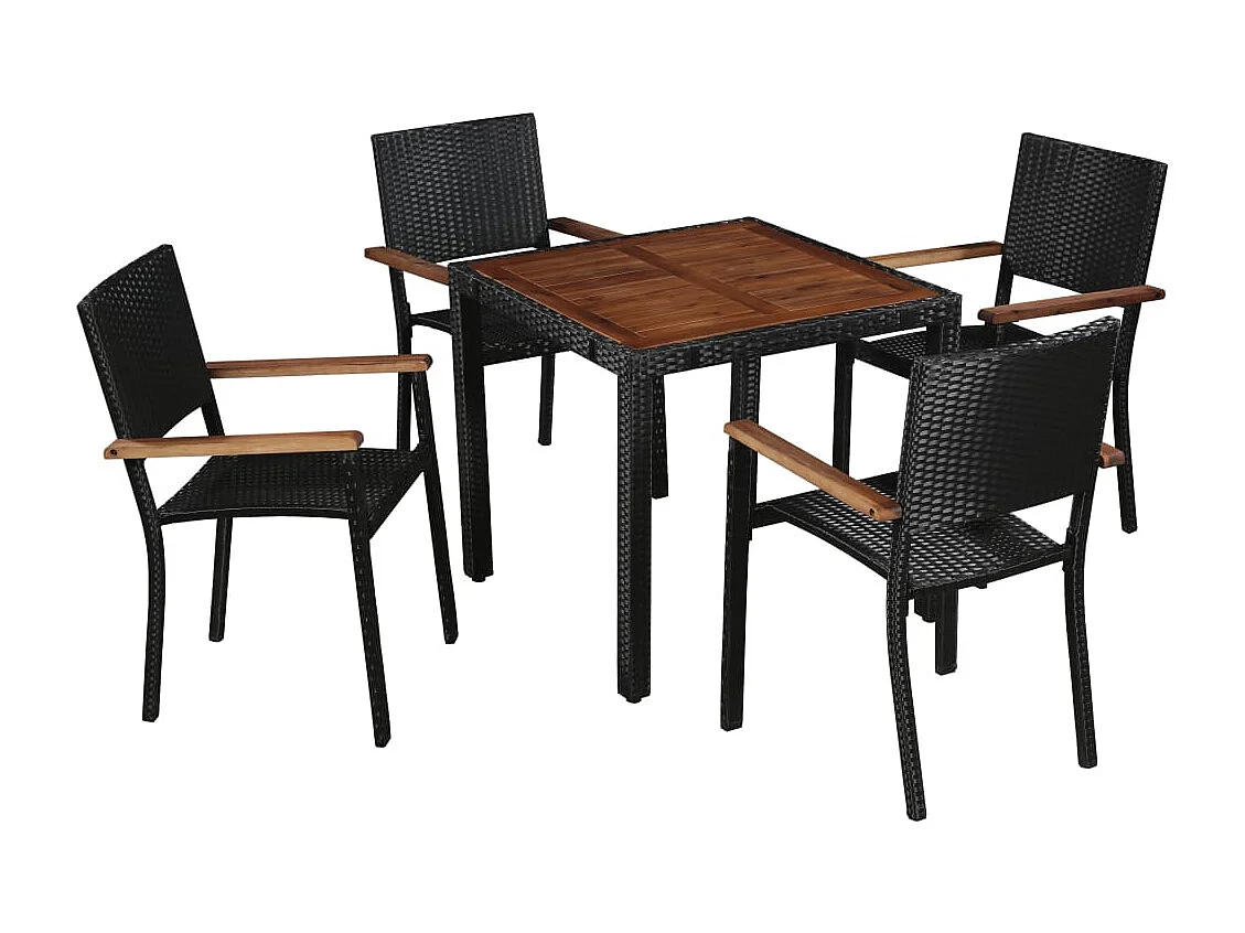 Irmelin  5-delige Tuinset poly rattan en acaciahout zwart