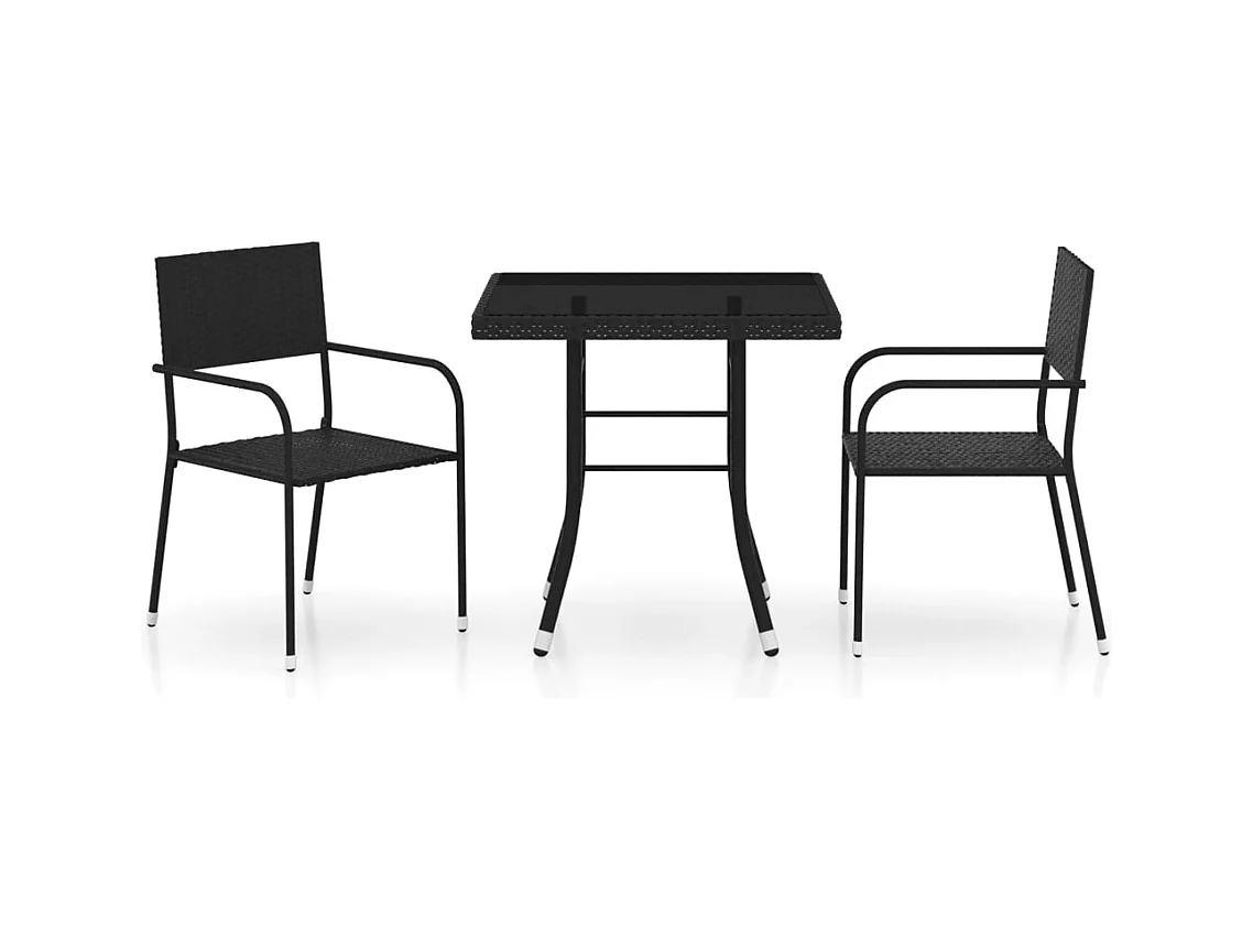 Sarif  Juego de comedor para jardín 3 piezas ratán sintético negro