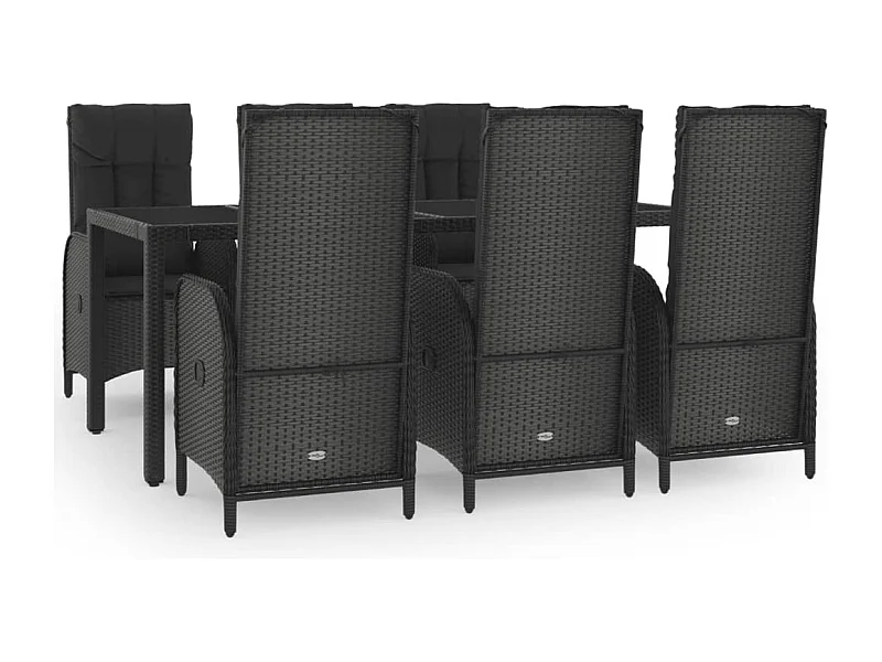 Cisternino  Ensemble à manger jardin et coussins 7 pcs Noir et gris Rotin