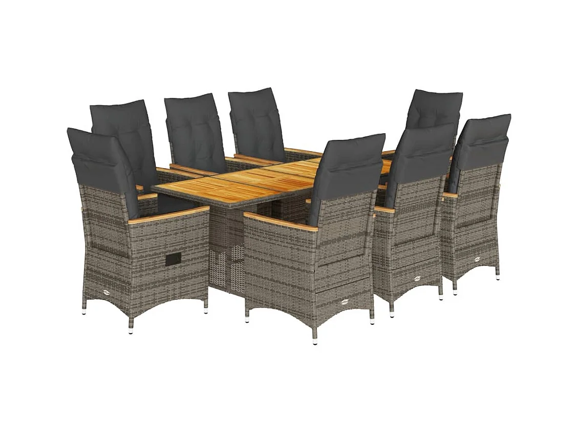 Garden Furniture -  Ensemble à manger de jardin 9 pcs coussins gris résine tressée