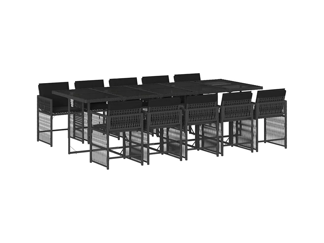 Jeffersontown  Ensemble à manger de jardin 11 pcs coussins noir résine tressée