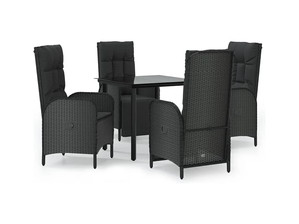 De Haan  Ensemble à manger de jardin coussins 5pcs Noir Résine tressée